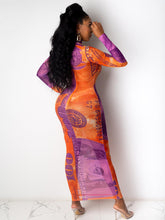 Sheer Mesh See Through Dollar Print Maxi Dress